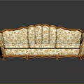 Ornate Multi Seat Sofa With Orange Frame And Floral Pattern Cushions