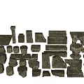 3D Rendered Stone and Wood Building Components Collection with Various Architectural Elements