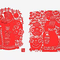 Traditional Red Paper Cut Wall Decor With Figures And Floral Patterns
