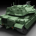 Green Armored Military Tank With Long Cannon Machine Gun And Heavy Tracks