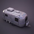 Vintage Silver Car Trailer With Roof Vents Blue Stripe Side Windows And Gas Cylinders