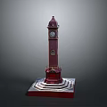 Red Clock Tower Model With Spire Clock Face And Square Stepped Base