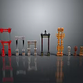 Scenic Display Of Colorful Architectural Models Arranged With Reflections On Dark Surface