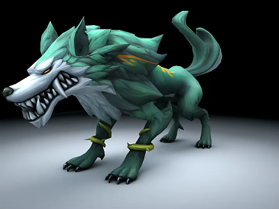 Green Mythical Reptile Creature With Sharp Fangs Claws And Golden Ankle Bands 3d model
