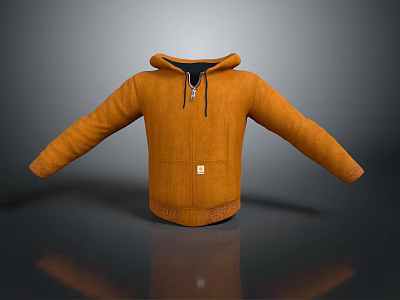 Orange Casual Hoodie With Zipper Small Pocket And Comfortable Everyday Design 3d model