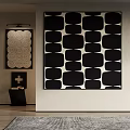 Modern Interior Space Featuring Abstract Black White Wall Art And Decorative Cabinet 3d model