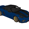 Blue Convertible Sports Car With Black Top Gold Wheels And Black Stripes