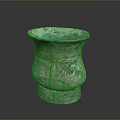 Ancient Bronze Sculpture Vessel With Intricate Carved Patterns And Green Patina Surface