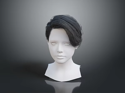 Dark Colored Wig On White Mannequin Head For Hairstyle Display And Styling 3d model