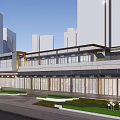 Modern Commercial Street With Glass Facade Retail Shops And Urban Pedestrian Walkway