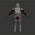 Futuristic Game Movie Character In Metallic Silver Armor With Vibrant Red Details And Standing Pose