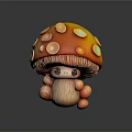 Adorable Cartoon Mushroom with Orange Cap Yellow Spots and Cute Eyes as Whimsical Food Design