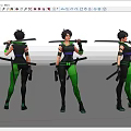 Game Movie Female Character With Short Hair Green Black Outfit Swords And Gun