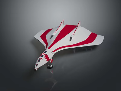 Red And White Modern Futuristic Aircraft Model With Sleek Aerodynamic Tailless Design 3d model
