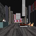 Modern Hotel Lobby With Marble Floor Reception Desk Red Yellow Sofas And Lighting Design