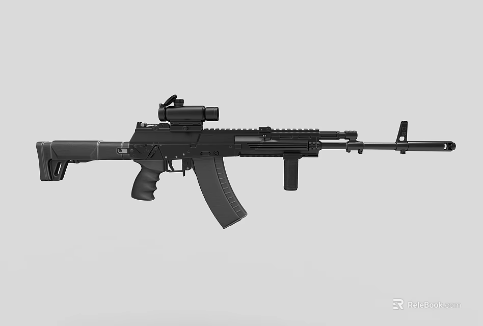 High Quality Modern Black Tactical Rifle With Optical Sight Magazine And Handguard 3d model 