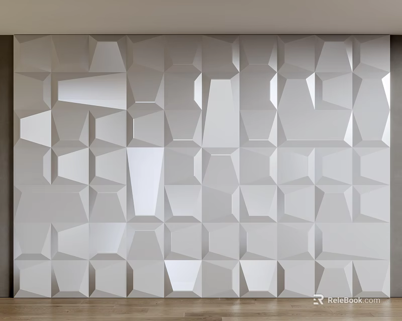 Modern Bedroom Accent Wall With Geometric 3D Textured Light Gray Panels 3d model 