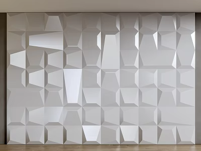 Modern Bedroom Accent Wall With Geometric 3D Textured Light Gray Panels 3d model