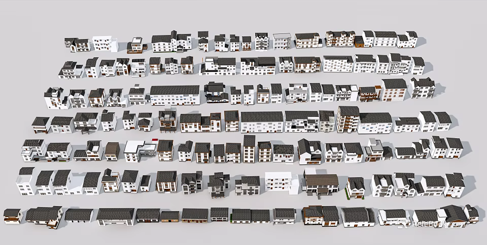 Various House Models With Different Architectural Styles Roof Designs And Exteriors 3d model 