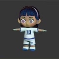 Cute 3D Cartoon Character With Blue Hair White Striped Outfit And Number 10