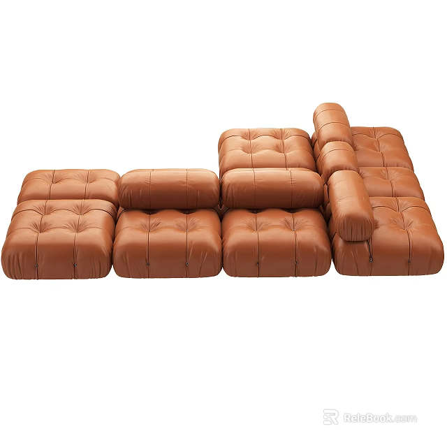 Brown Leather Modular Sofa Set With Tufted Seats And Multiple Modules For Living Room 3d model