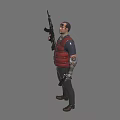 Game Movie Character In Red Vest With Goggles Holding Rifle And Pistol