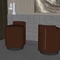 Two Modern Brown Leather Round Stools With Stitched Design In Gray Interior 3d model