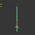 Green Sword With Hilt And Blade On Gray Gradient Background Showing Reflection