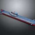 Gray Military Submarine Model Featuring Red Bottom And Conning Tower Structure 3d model