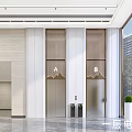 Front Desk Reception Lobby With Modern Elevators And Waiting Area Interior Design 3d model