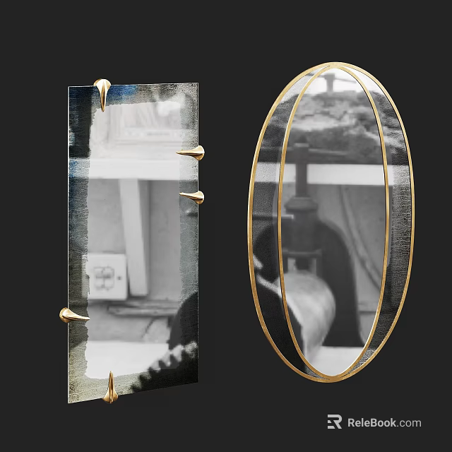Modern Decorative Rectangular And Oval Mirrors With Golden Nail Accents And Gold Frame Wall Decor 3d model 