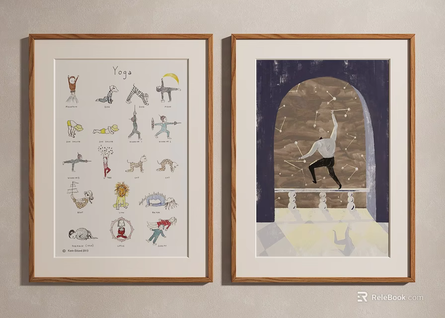 Framed Yoga Wall Art With Pose Illustrations And Archway Starry Background 3d model 