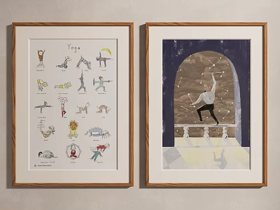 Framed Yoga Wall Art With Pose Illustrations And Archway Starry Background 3d model