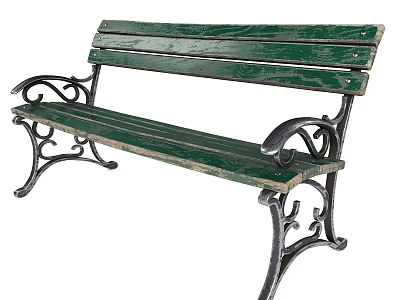 Vintage Green Wooden Outdoor Bench With Ornate Metal Frame And Classic Design 3d model