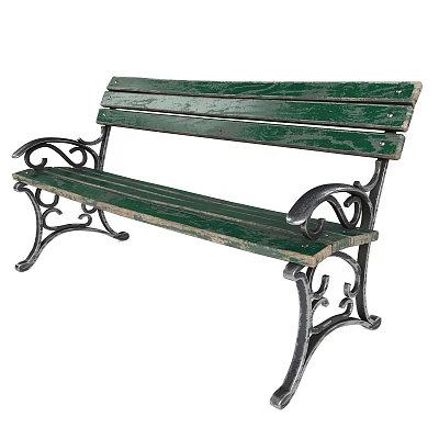 Vintage Green Wooden Outdoor Bench With Ornate Metal Frame And Classic Design 3d model