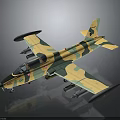 Green Yellow Camouflage Aerospace Military Aircraft With Wing Mounts And Gray Background