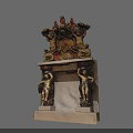 Intricately Carved Fireplace Featuring Cherub Statues Ornate Patterns and Elaborate Pedestal Base Design