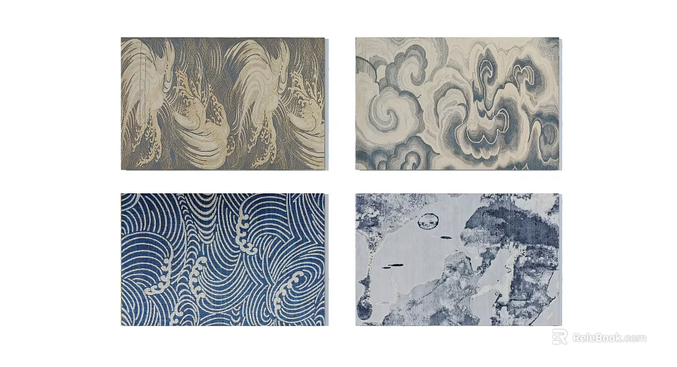 Square Rugs With Various Traditional Artistic Patterns For Home Interior Decor 3d model