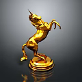 Golden Unicorn Decorative Statue In Rearing Stance With Shiny Pedestal Base