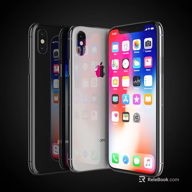 Multiple Smartphones In Different Colors Displaying App Icons On Front Screens 3d model 