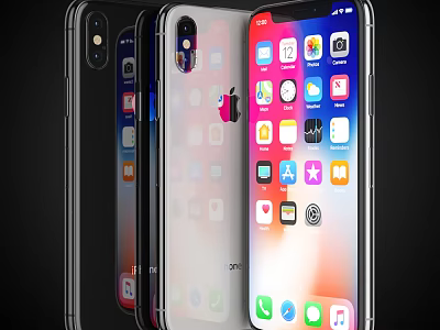 Multiple Smartphones In Different Colors Displaying App Icons On Front Screens 3d model