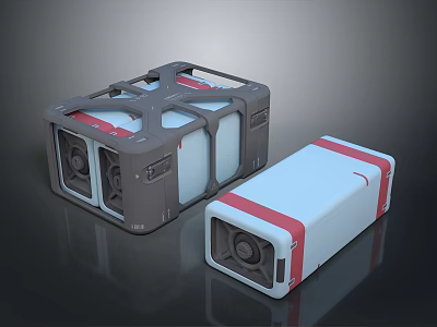 Modern Portable Storage Boxes With Red Accents Gray And White Design For Household Use 3d model