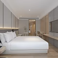 Hotel Room Modern Design With King Size Bed White Bedding And Wooden Flooring