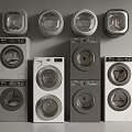 Modern Washing Machines in Gray and White with Various Styles Stacked and Standalone