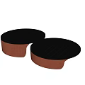 Two Modern Round Coffee Tables With Black Top And Red Base Design 3d model