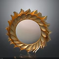 Elegant Golden Leaf Shaped Round Decorative Mirror With Ornate Frame Design 3d model