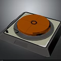Modern Silver Turntable With Orange Circular Platter And Square Base Design