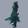 Fantasy Man In Green And Purple Armor With Glowing Accents And Long Robes