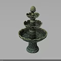 Classical Multi Tiered Fountain With Verdigris Finish Pedestal Base And Ornamental Tiered Basins