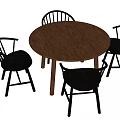 Modern Minimalist Wooden Round Dining Table Set With Four Black Curved Backrest Chairs